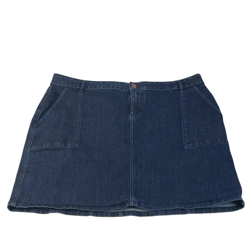 LOFT Plus Women's Denim‎ A-Line Skirt Size 16 Blue Stretch Jean Utility Pockets